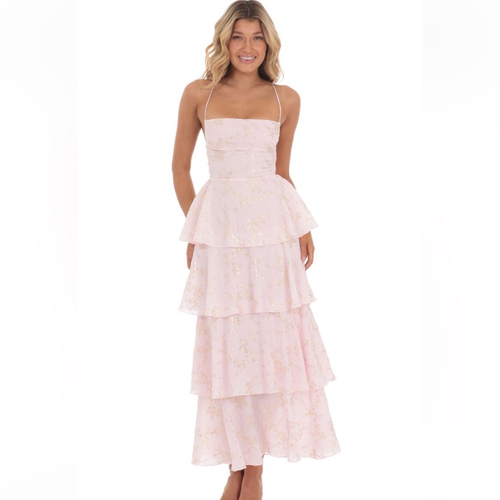 Lucy in the Sky Crinkle Foiled Floral Maxi Dress